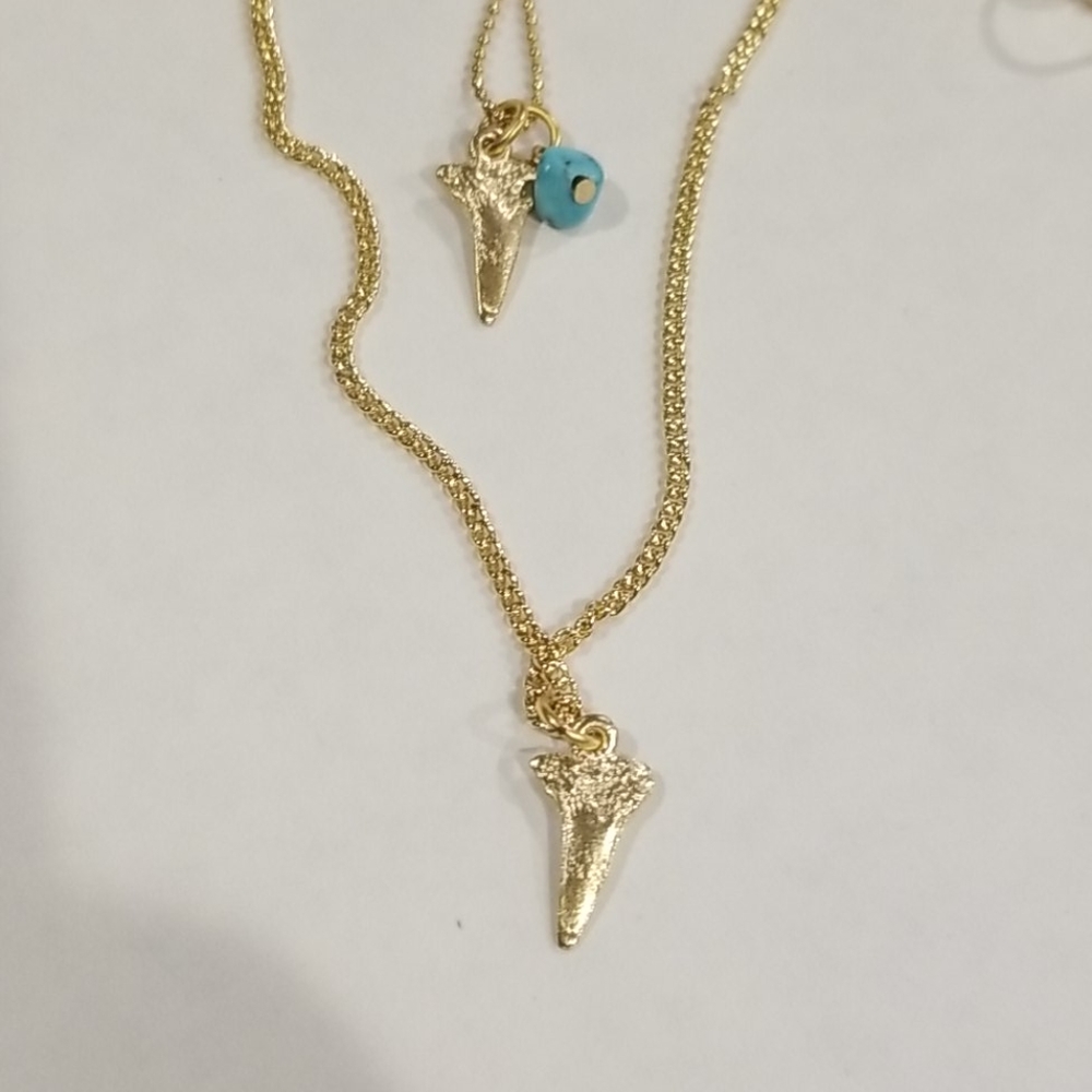 Gold Toned 2 strand Layered Shark Tooth Necklace